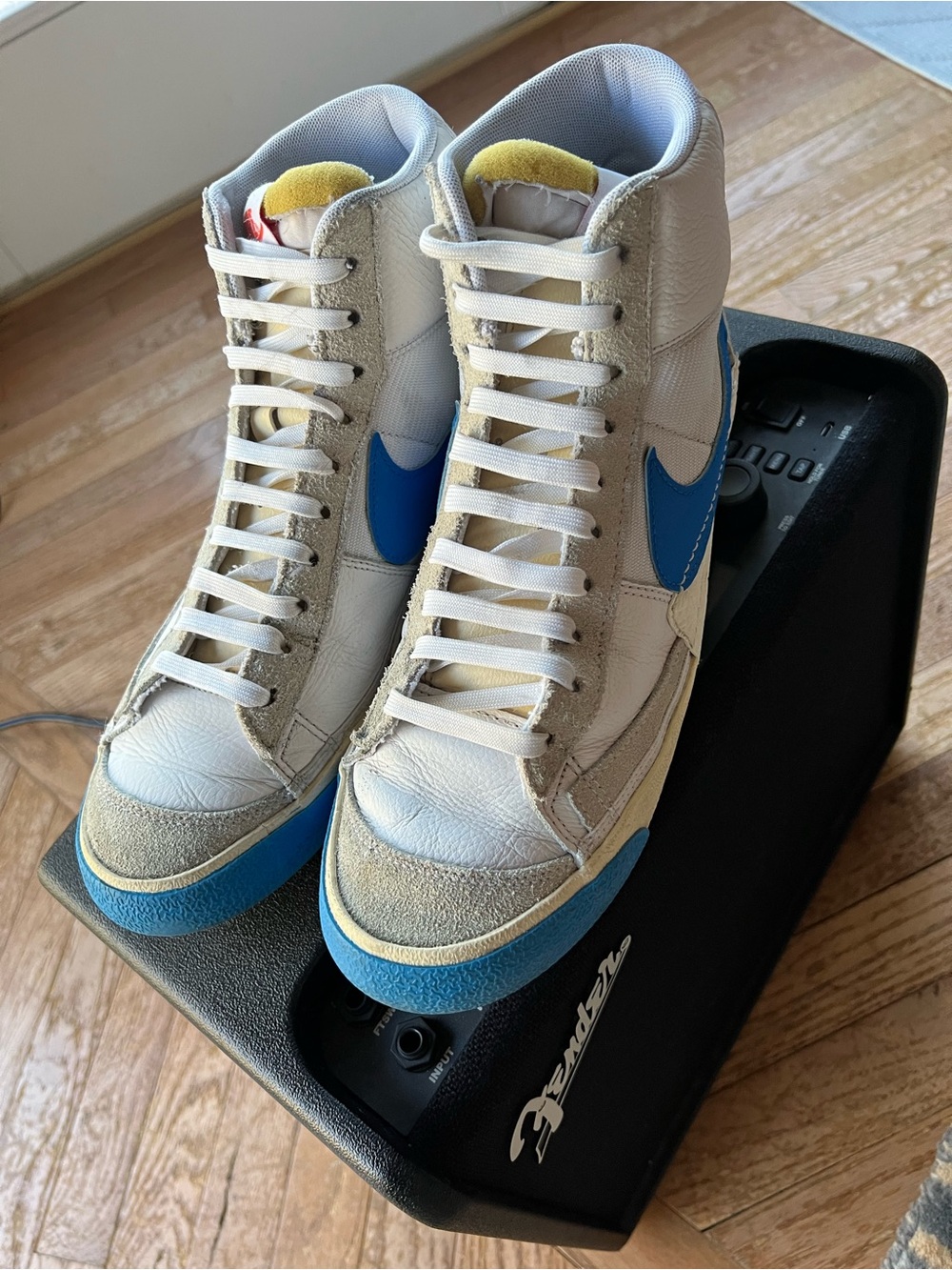 Nike Men's High-Top Leather Sneakers in White and Blue